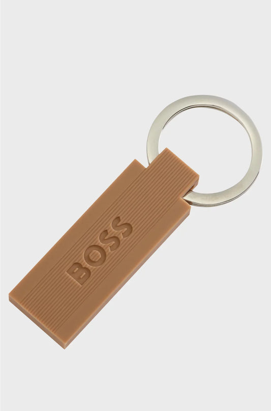 LOGO KEY RING IN CAMEL-TONED SILICONE AND BRASS