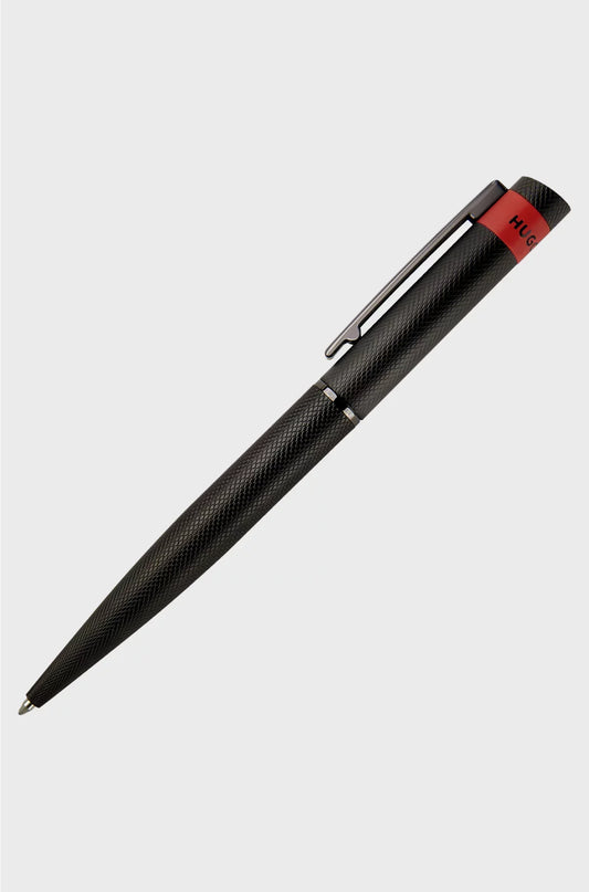 BLACK BALLPOINT PEN WITH MATTE DIAMOND-CUT PATTERN
