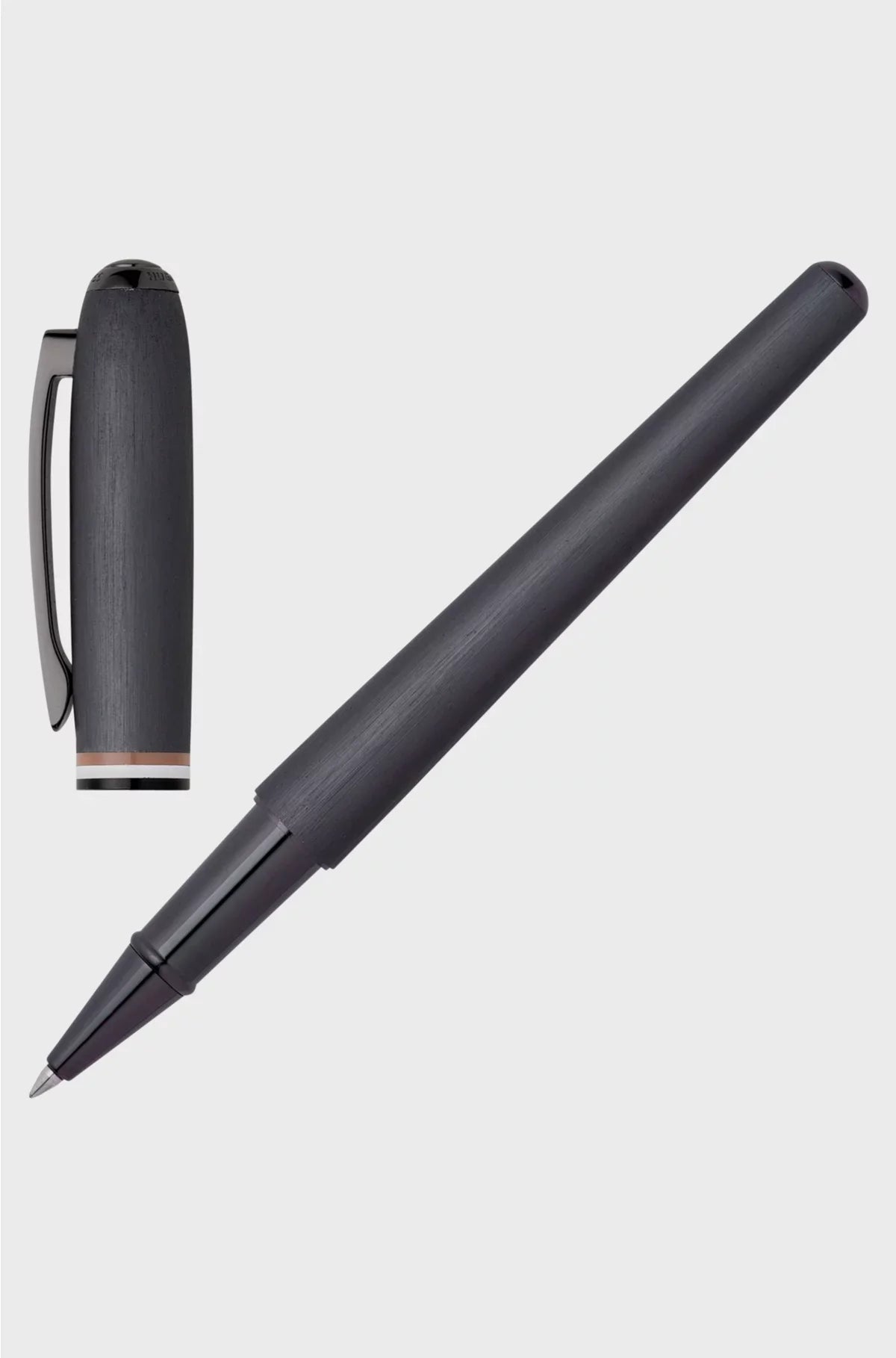BRUSHED ROLLERBALL PEN WITH SIGNATURE-STRIPE RING