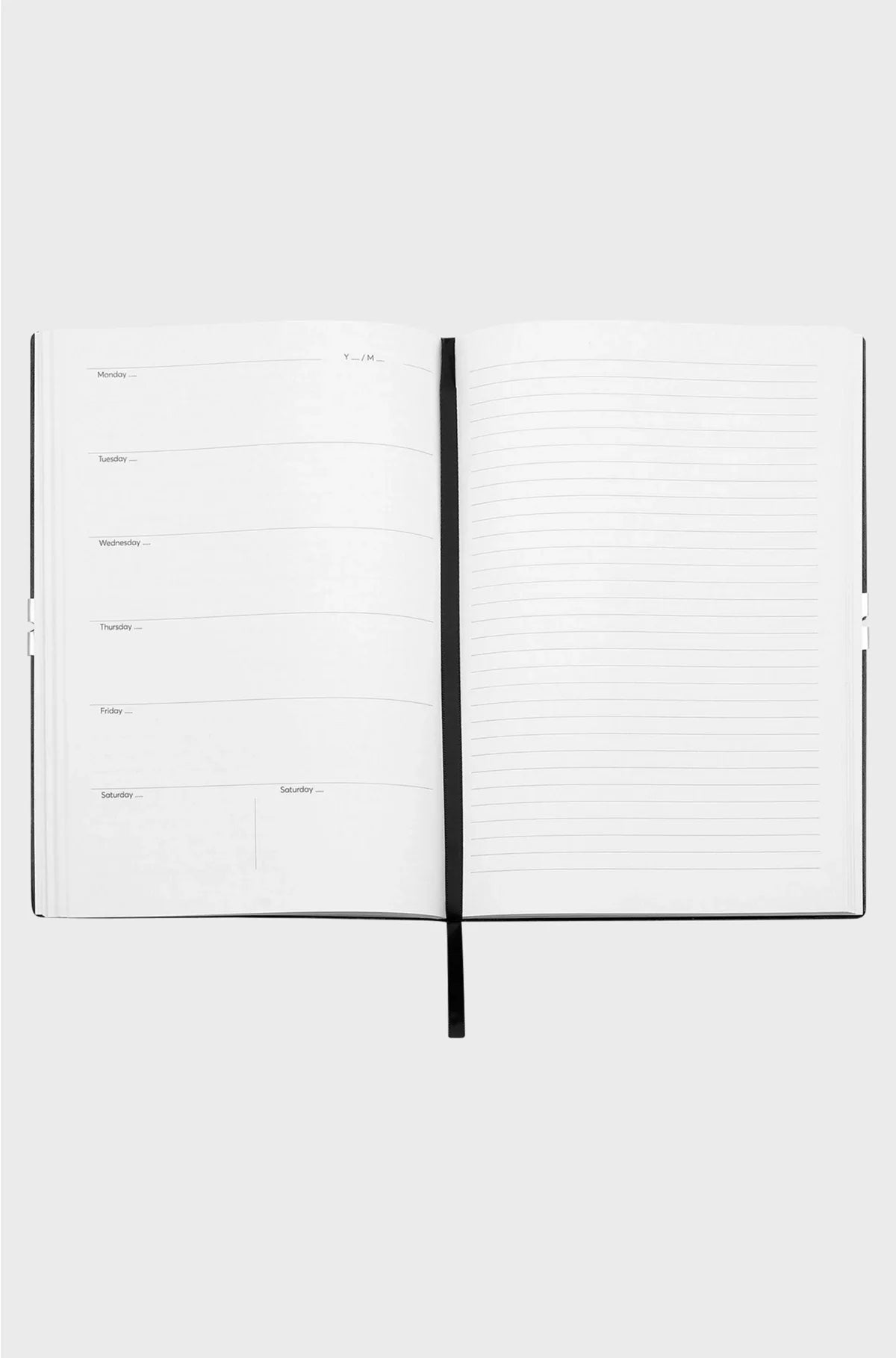 A5 BLACK FAUX-LEATHER NOTEBOOK WITH SIGNATURE-STRIPE STRAP