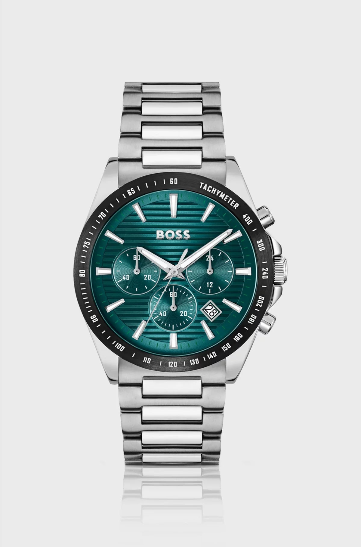 LINK-BRACELET CHRONOGRAPH WATCH WITH GREEN GROOVED DIAL