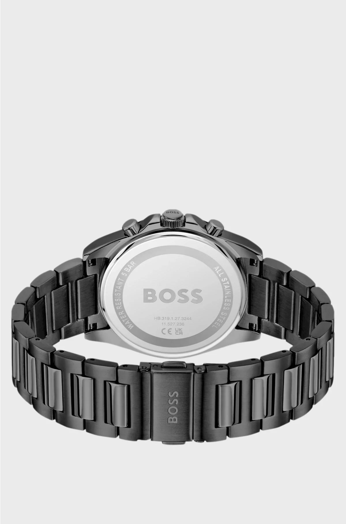 GREY-PLATED CHRONOGRAPH WATCH WITH BLUE RIDGED DIAL