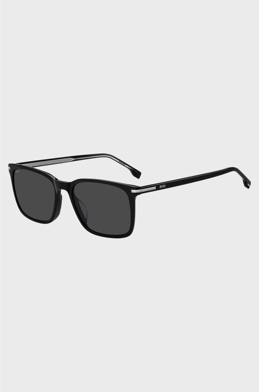 BLACK-ACETATE SUNGLASSES WITH SILVER-TONE TRIMS