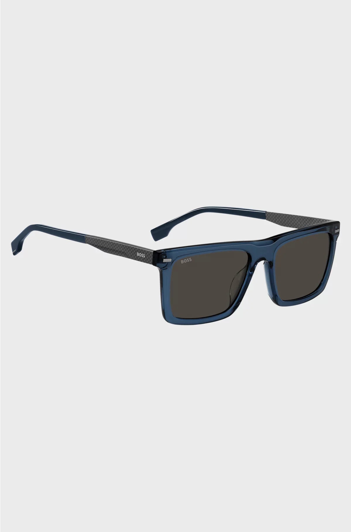 BLUE-ACETATE SUNGLASSES WITH PATTERNED CARBON-FIBRE TEMPLES
