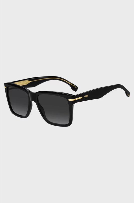 BLACK-ACETATE SUNGLASSES WITH GOLD-TONE TRIMS