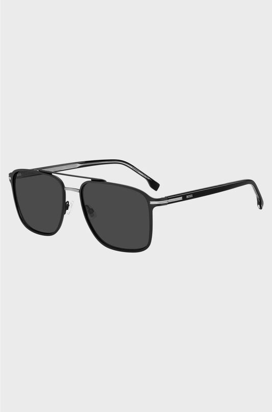 BLACK-STEEL SUNGLASSES WITH ACETATE TEMPLES