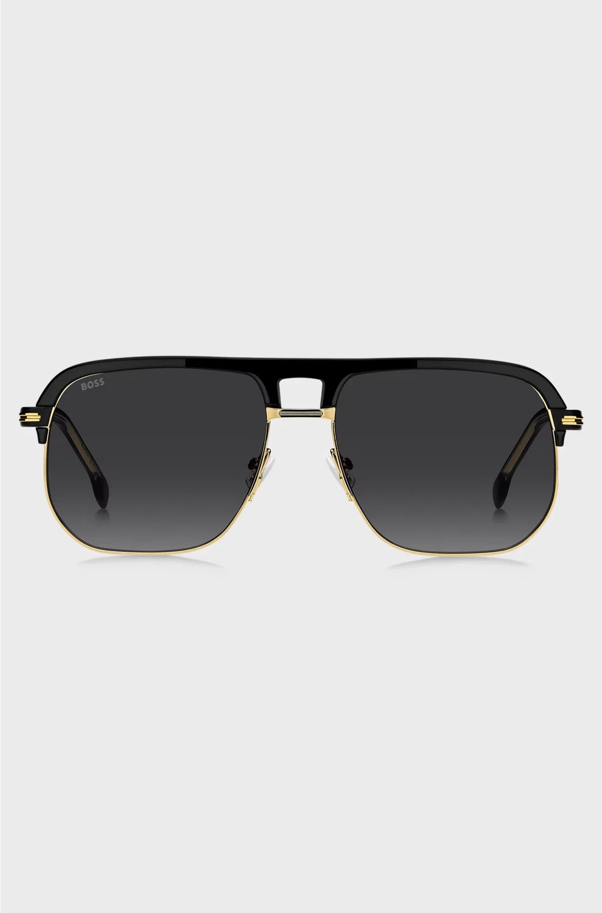 DOUBLE-BRIDGE SUNGLASSES IN METAL AND BLACK ACETATE