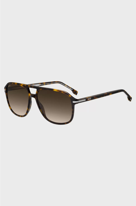 HAVANA-ACETATE SUNGLASSES WITH SILVER-TONE TRIMS