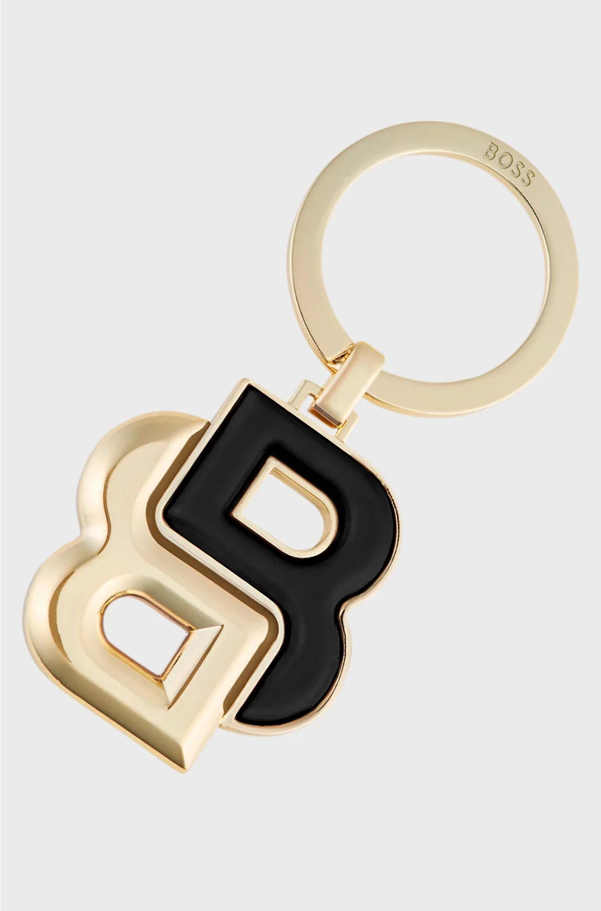 KEY RING WITH BLACK AND GOLD-TONE DOUBLE B MONOGRAM