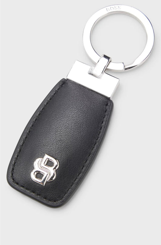LEATHER KEY RING WITH CHROME DOUBLE B MONOGRAM