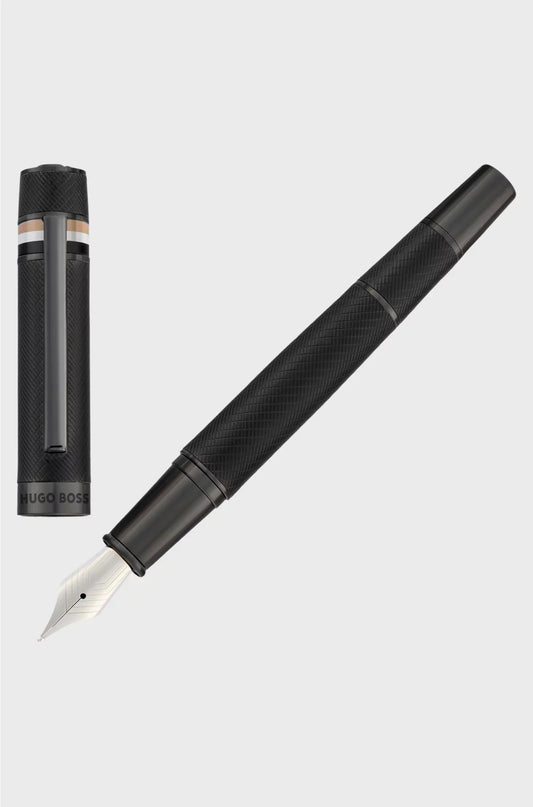 TEXTURED-BARREL FOUNTAIN PEN WITH SIGNATURE-STRIPE RING