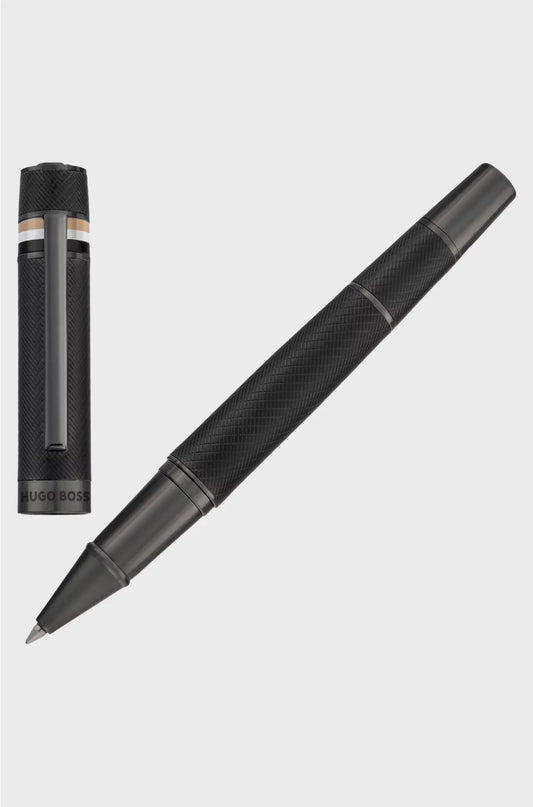 TEXTURED-BARREL BALLPOINT PEN WITH SIGNATURE-STRIPE RING
