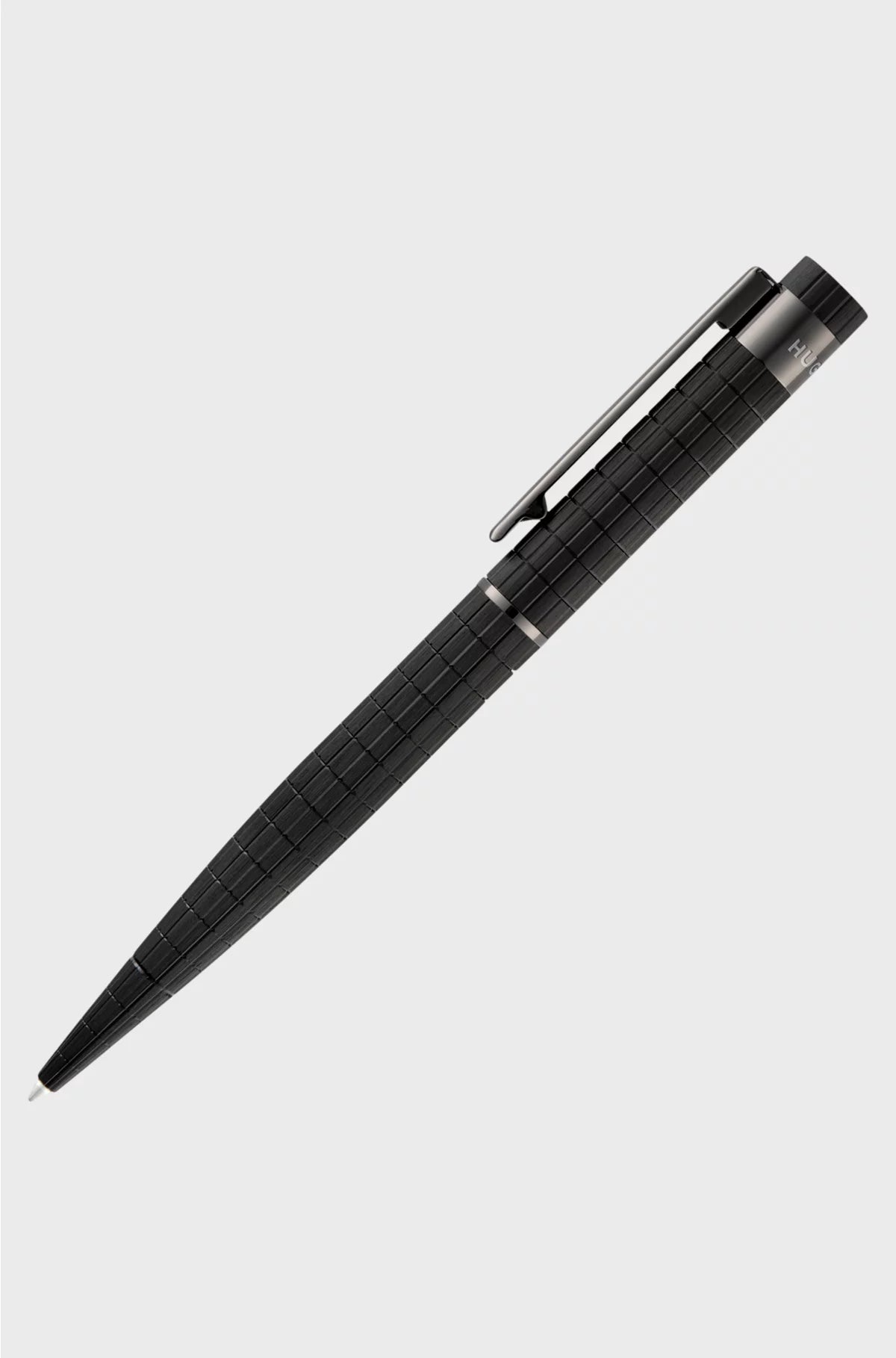 BLACK GRID-TEXTURED BALLPOINT PEN WITH LOGO TRIM
