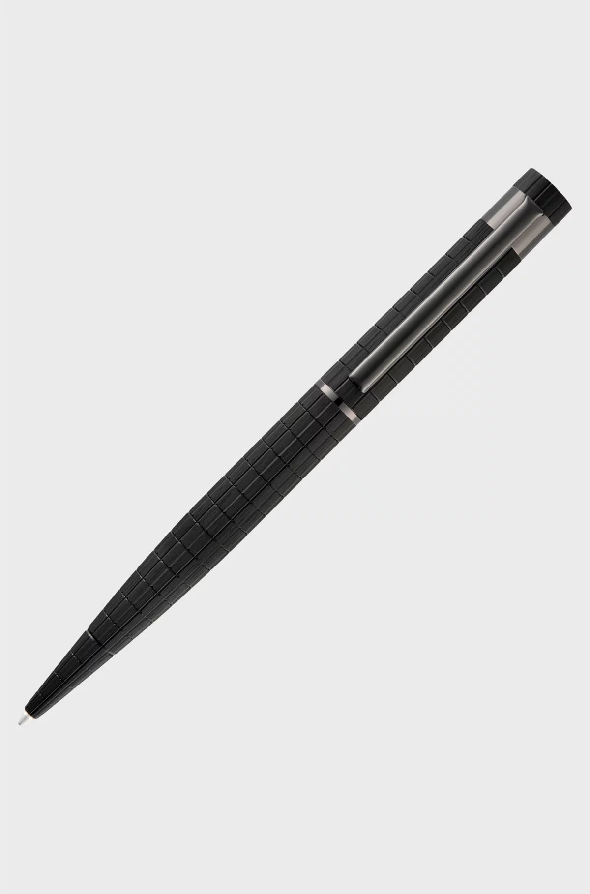 BLACK GRID-TEXTURED BALLPOINT PEN WITH LOGO TRIM