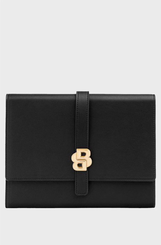 BLACK A5 CONFERENCE FOLDER WITH DOUBLE B MONOGRAM CLOSURE