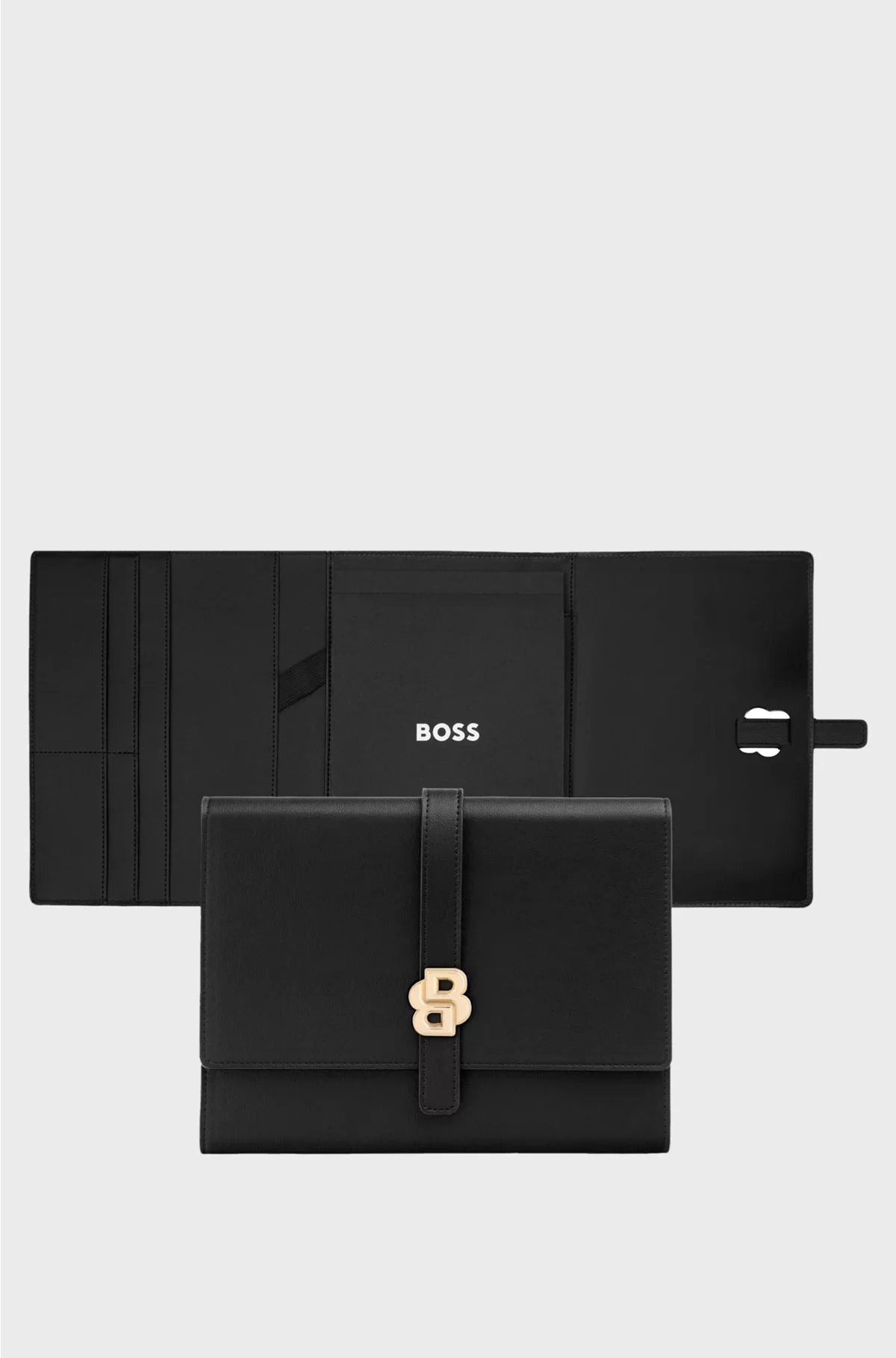 BLACK A5 CONFERENCE FOLDER WITH DOUBLE B MONOGRAM CLOSURE