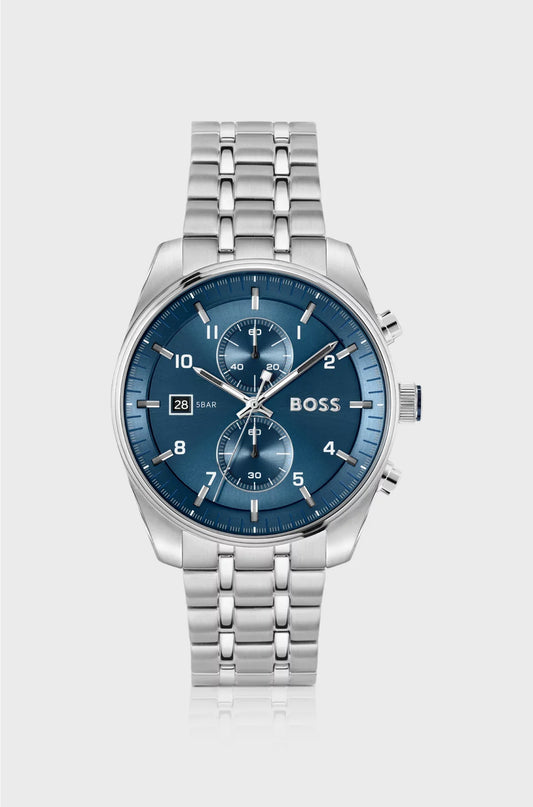 SKYTRAVELLER BLUE-DIAL CHRONOGRAPH WATCH WITH STEEL BRACELET