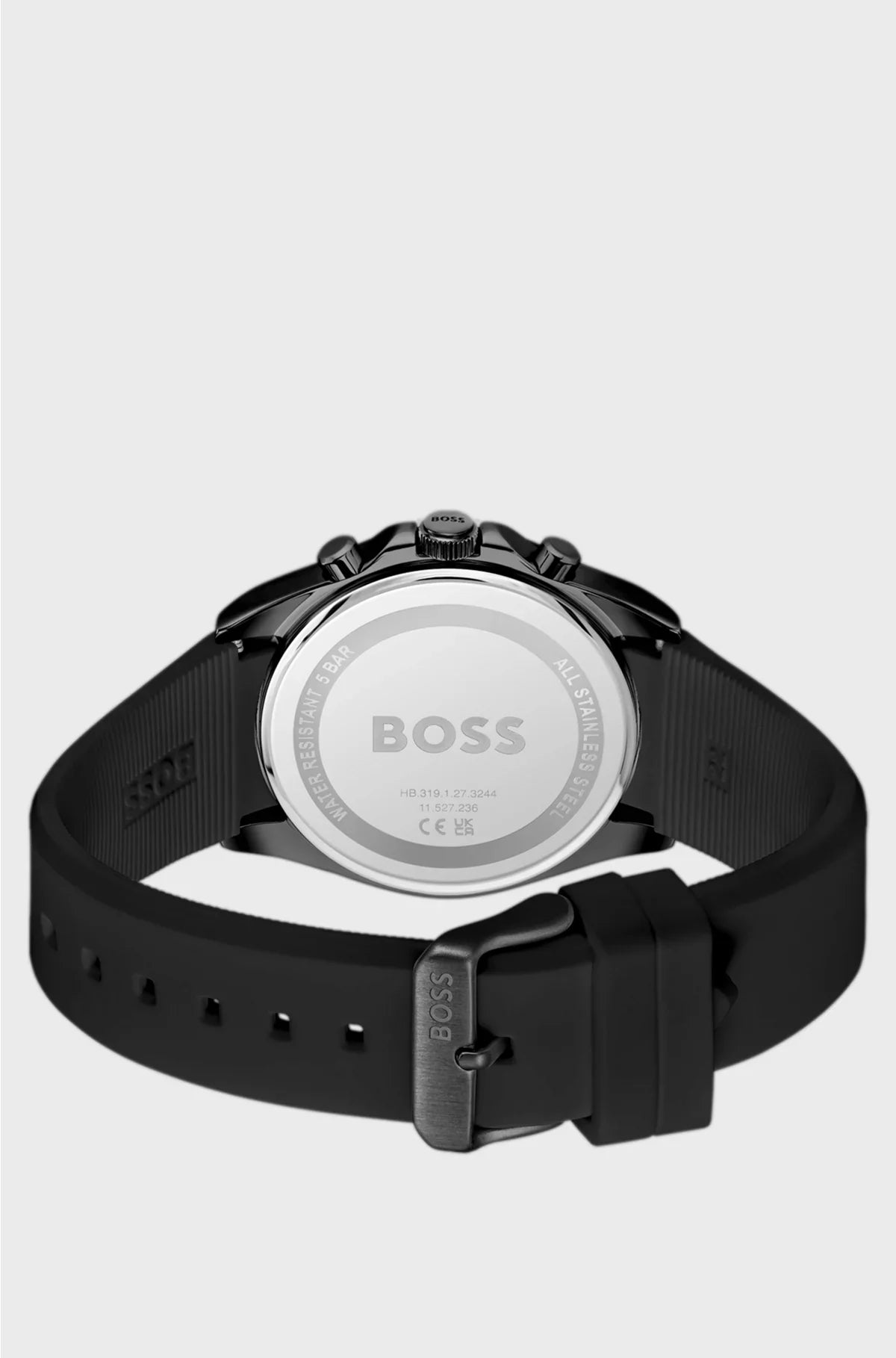 STRIKE BLACK-DIAL CHRONOGRAPH WATCH WITH SILICONE LOGO STRAP