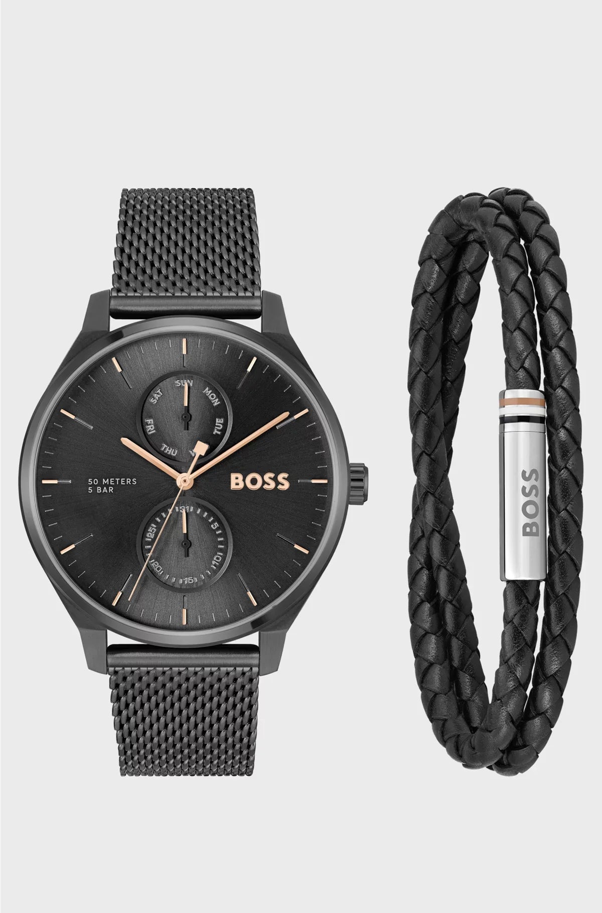 SET REGALO OROLOGIO TYLER CON BRACCIALE A MAGLIE E POLSINO IN PELLE INTRECCIATA