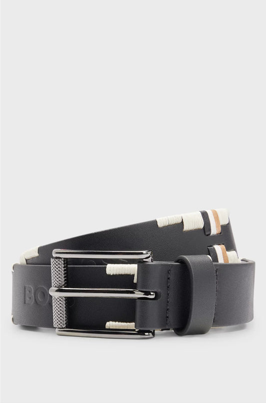 EQUESTRIAN LEATHER BELT WITH HAND-EMBROIDERED SIGNATURE STRIPES