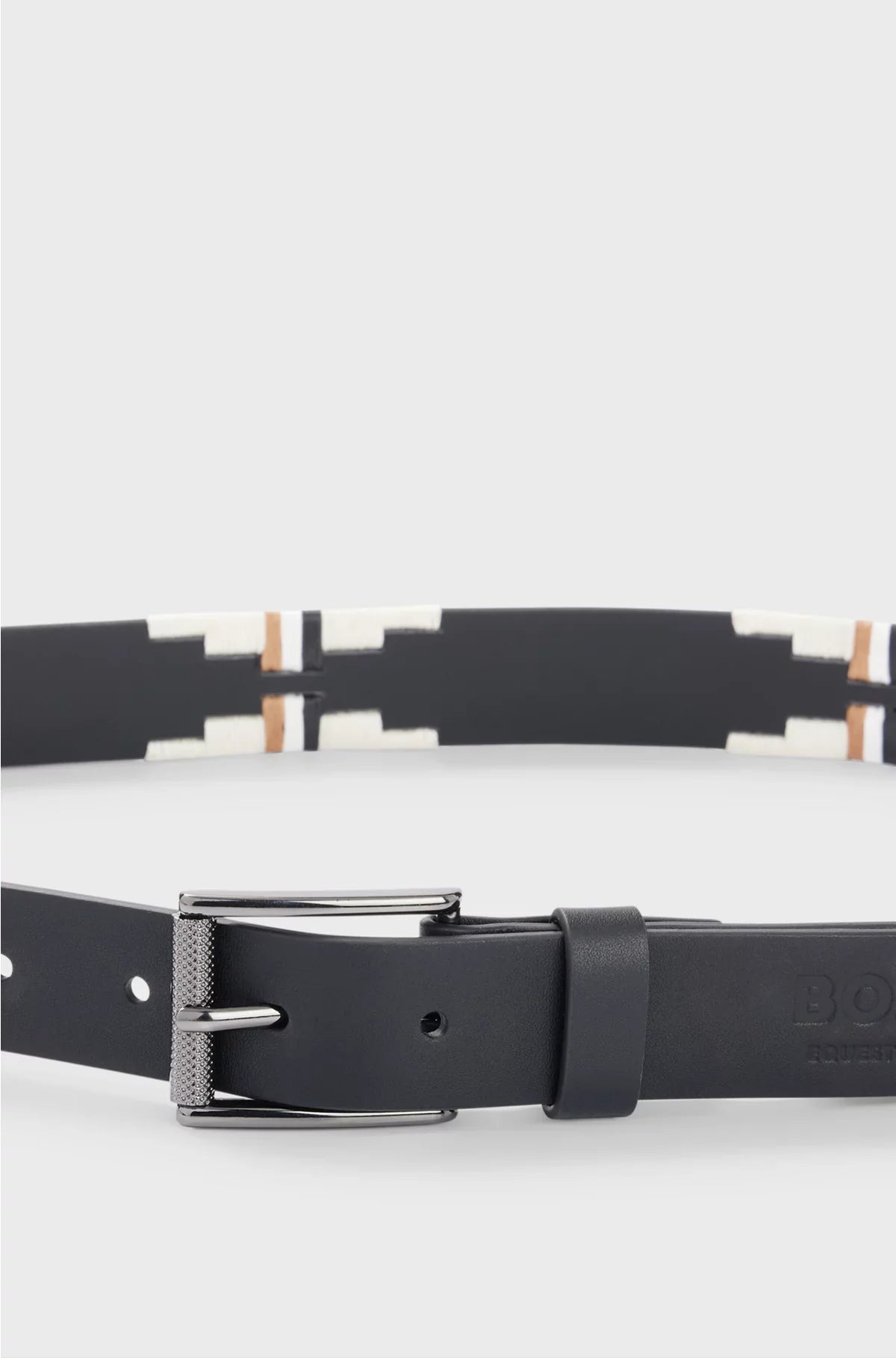 EQUESTRIAN LEATHER BELT WITH HAND-EMBROIDERED SIGNATURE STRIPES