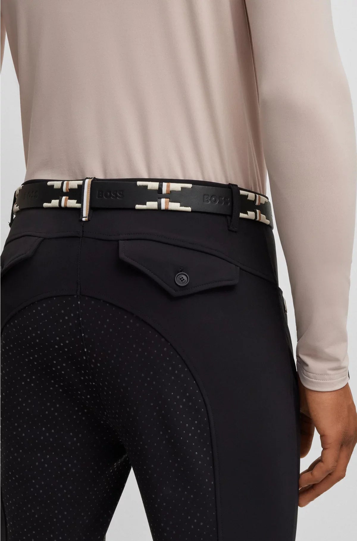 EQUESTRIAN LEATHER BELT WITH HAND-EMBROIDERED SIGNATURE STRIPES