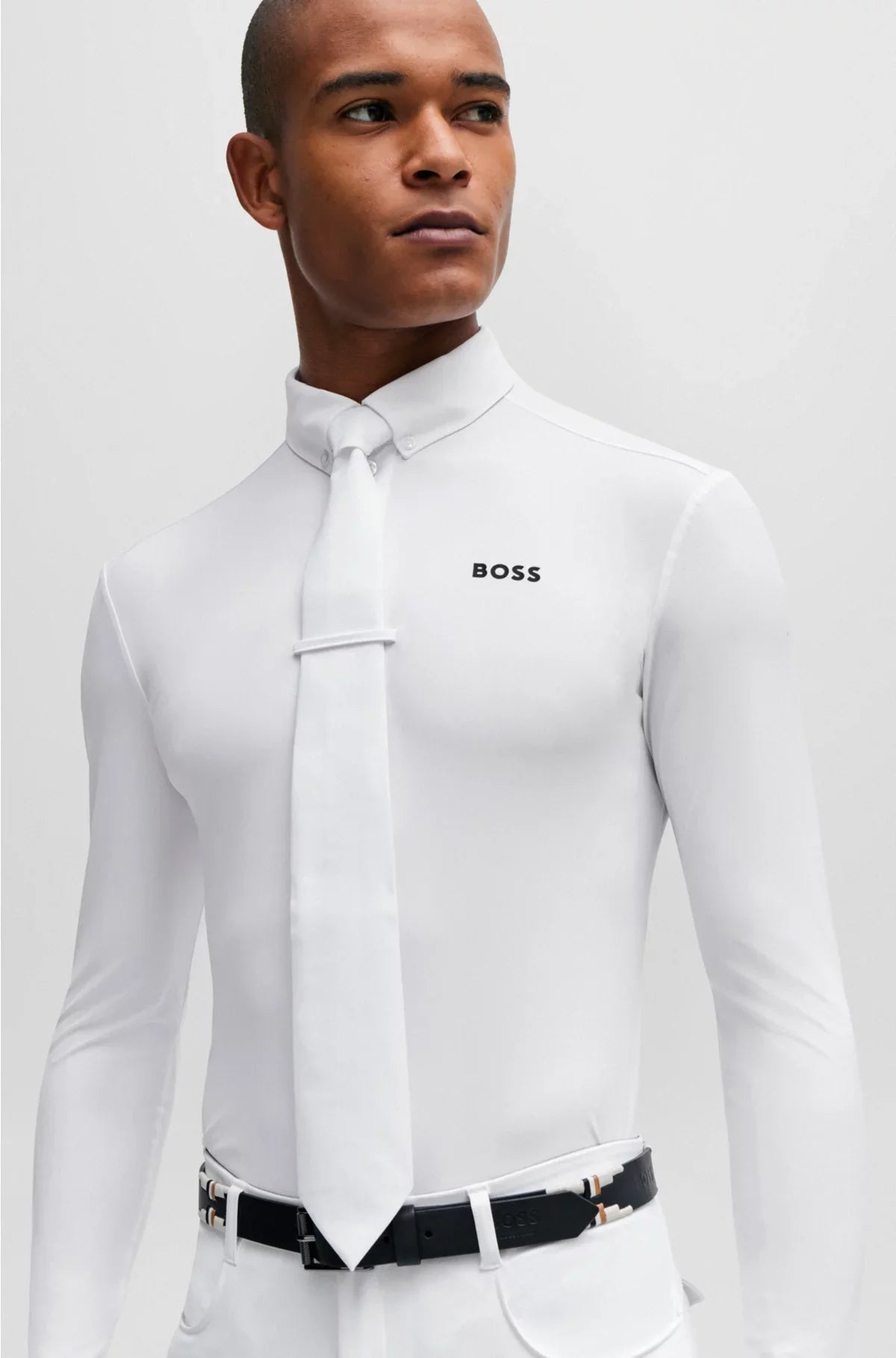 EQUESTRIAN SHOW SHIRT IN WHITE WITH SIGNATURE-STRIPE DETAILS
