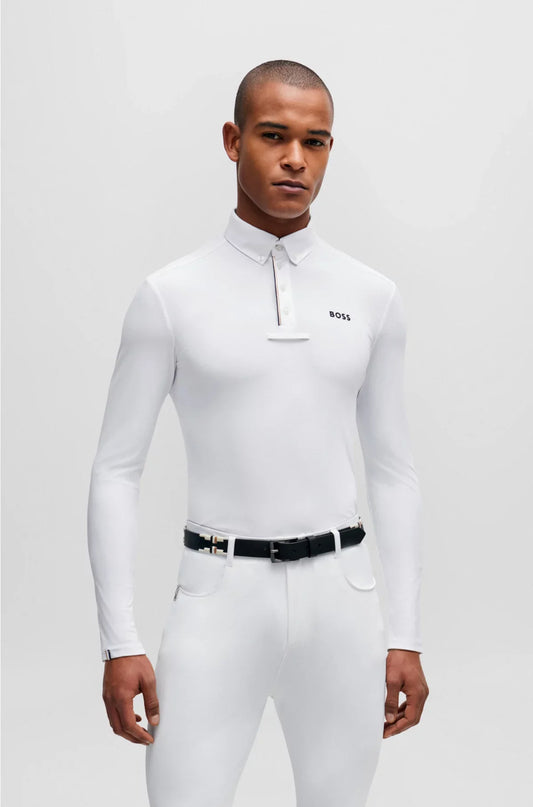 EQUESTRIAN SHOW SHIRT IN WHITE WITH SIGNATURE-STRIPE DETAILS