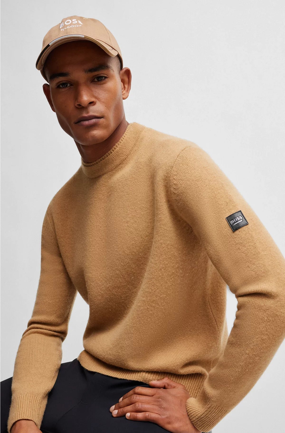 MAGLIONE EQUESTRE IN COTONE E CASHMERE CON PATCH LOGO