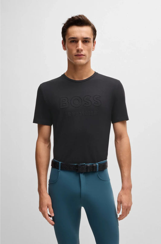 T-SHIRT EQUESTRE IN COTONE ELASTICIZZATO CON LOGO RICAMATO