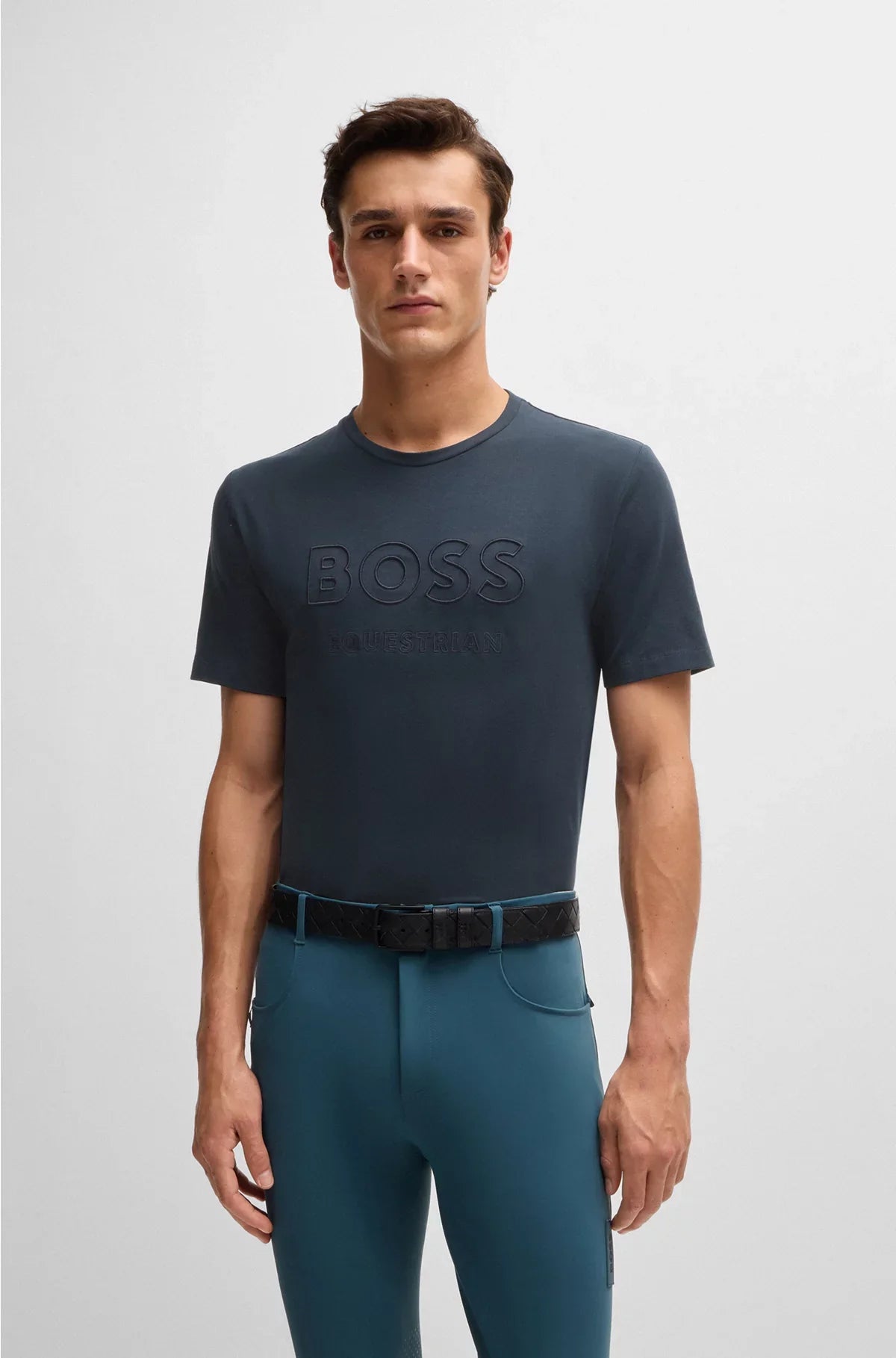 EQUESTRIAN STRETCH-COTTON T-SHIRT WITH LOGO EMBROIDERY