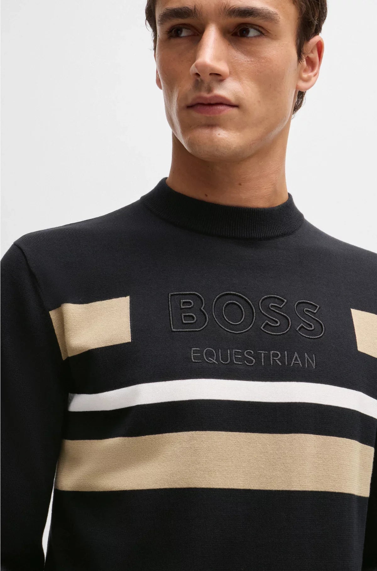 MAGLIONE IN COTONE DA EQUITAZIONE A RIGHE A CONTRASTO