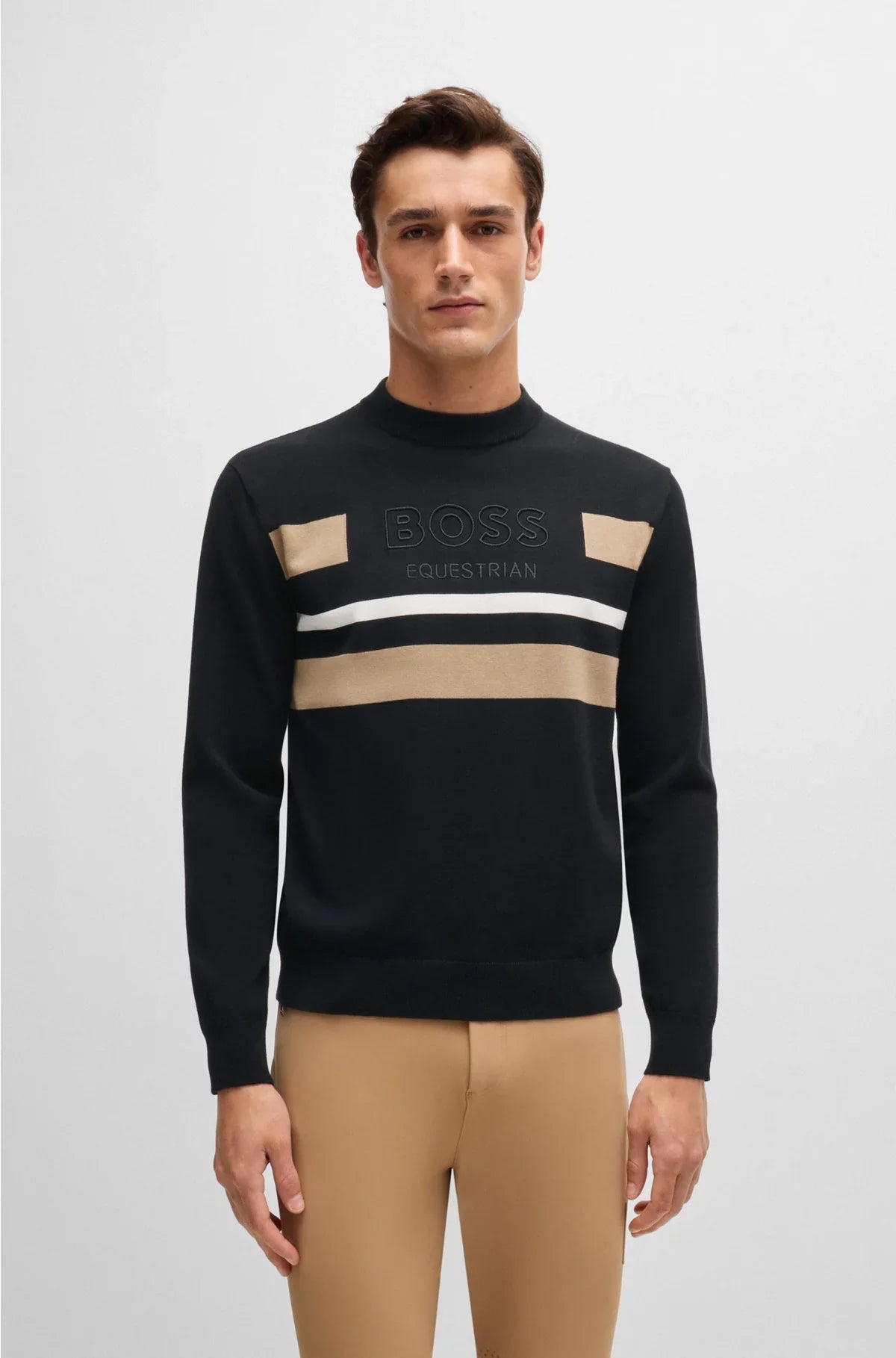 MAGLIONE IN COTONE DA EQUITAZIONE A RIGHE A CONTRASTO