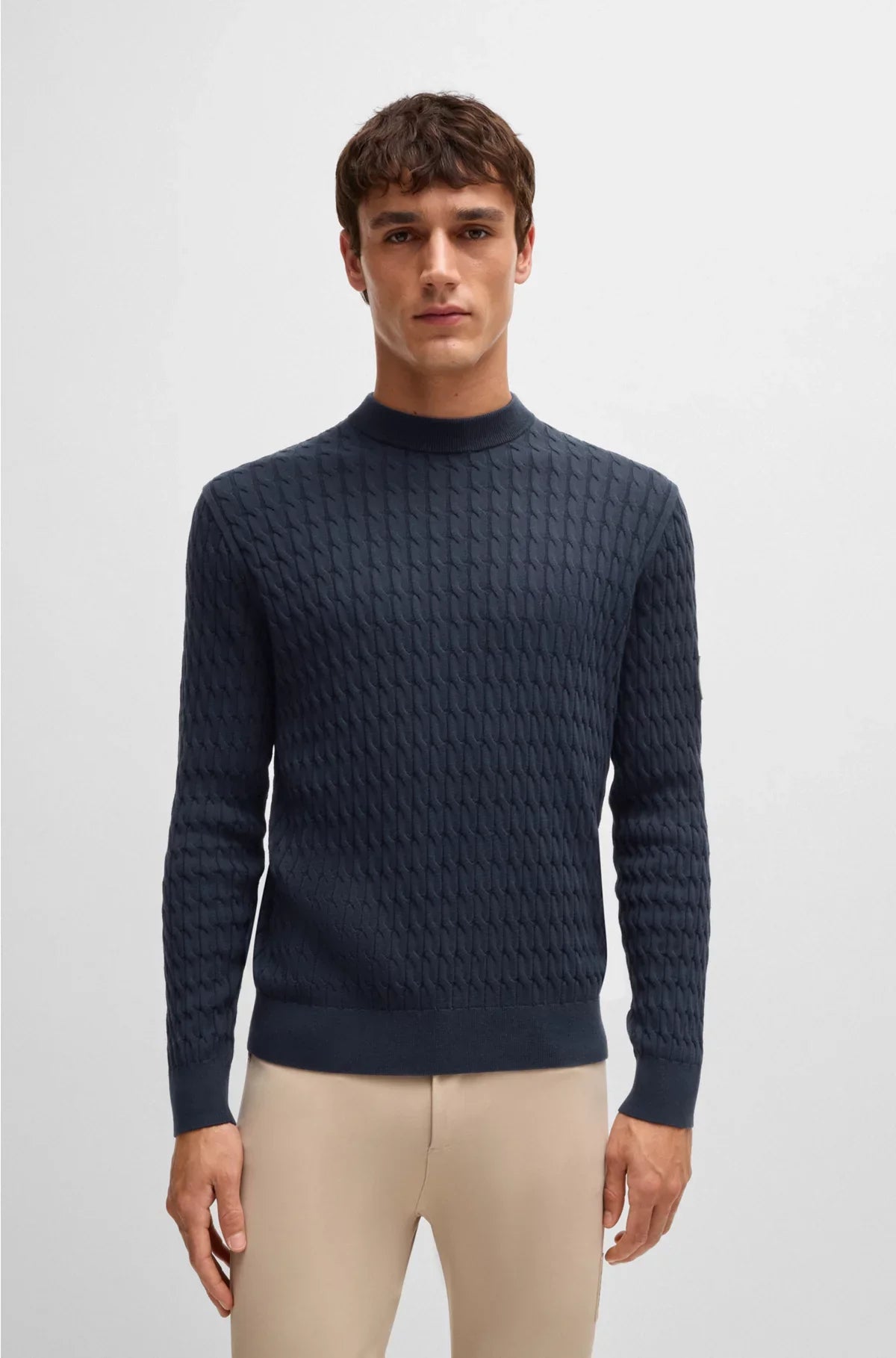 MAGLIONE EQUESTRE IN COTONE CON LAVORAZIONE A TRECCE
