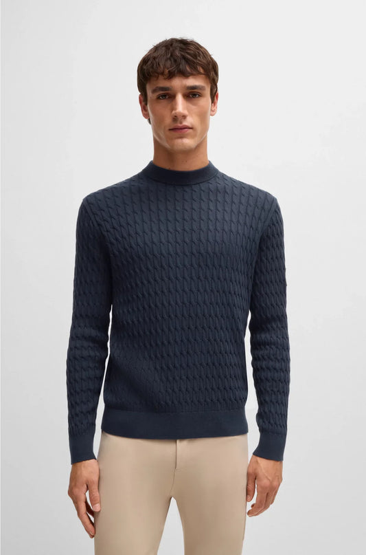 MAGLIONE EQUESTRE IN COTONE CON LAVORAZIONE A TRECCE