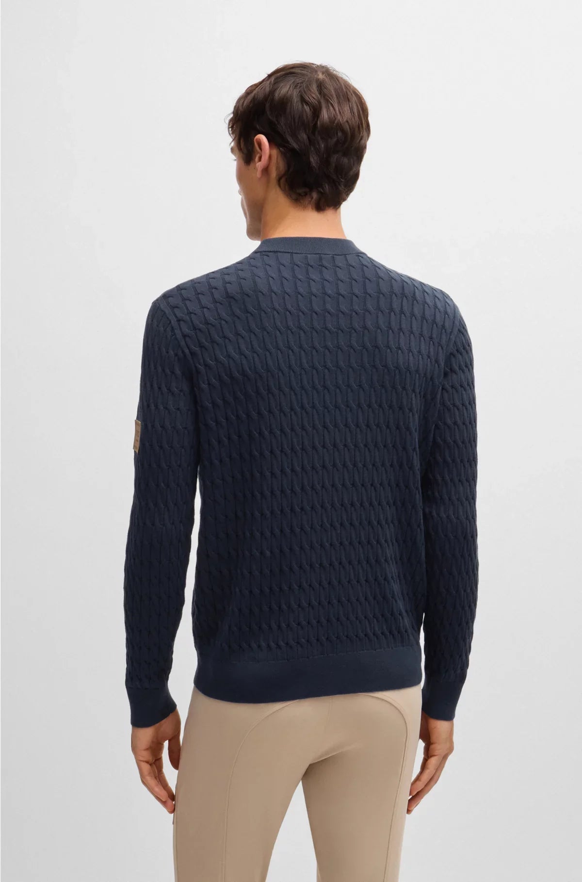 MAGLIONE EQUESTRE IN COTONE CON LAVORAZIONE A TRECCE