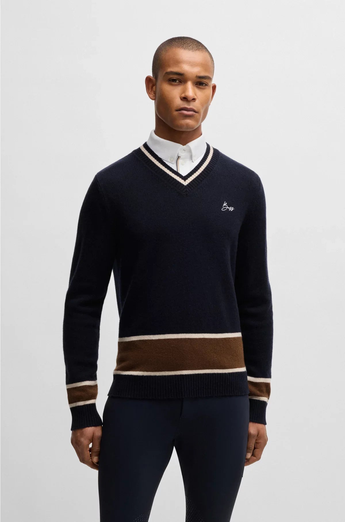 EQUESTRIAN V-NECK SWEATER IN WOOL AND CASHMERE