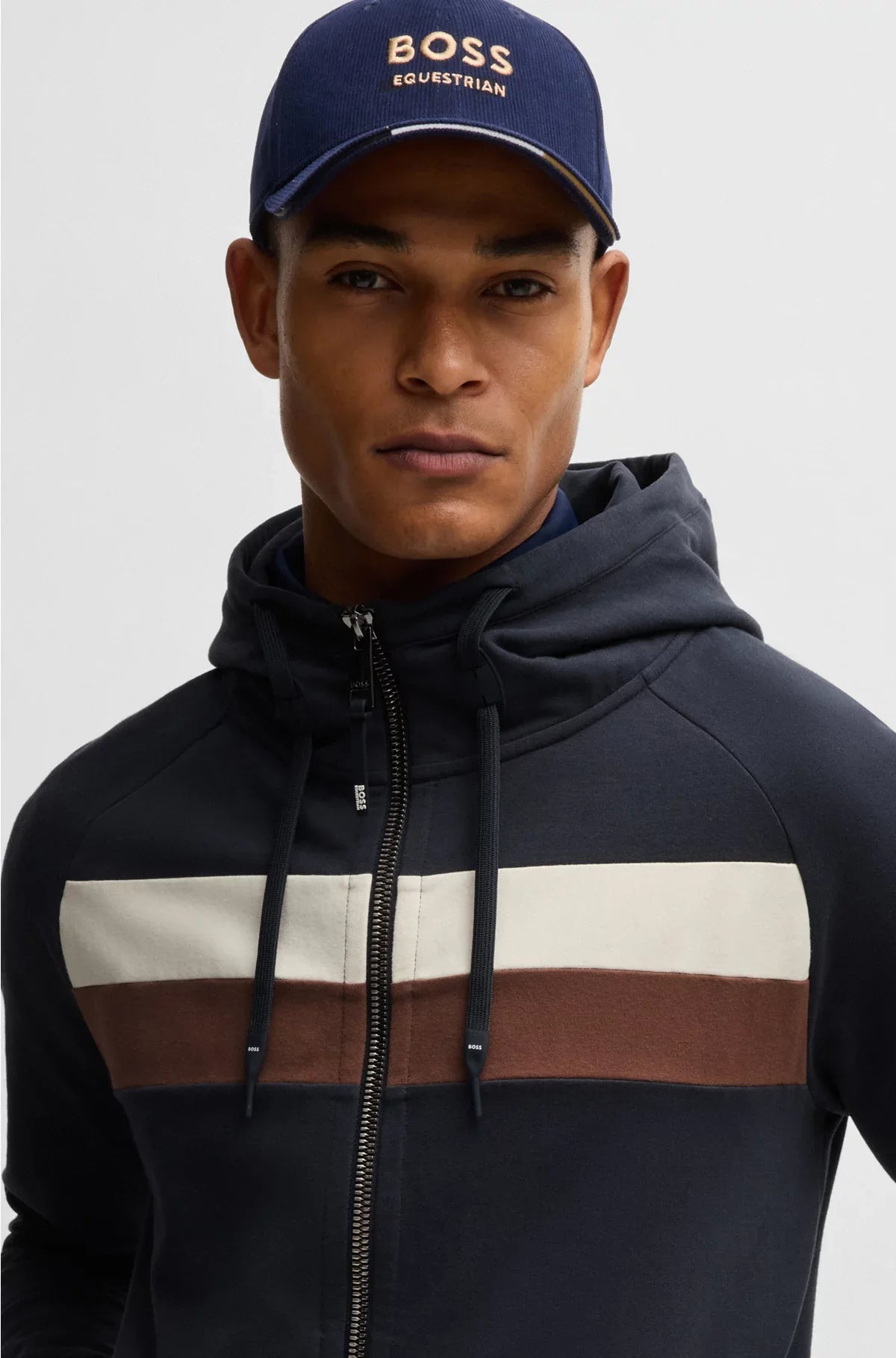 EQUESTRIAN ZIP-UP HOODIE IN ITALIAN STRETCH COTTON