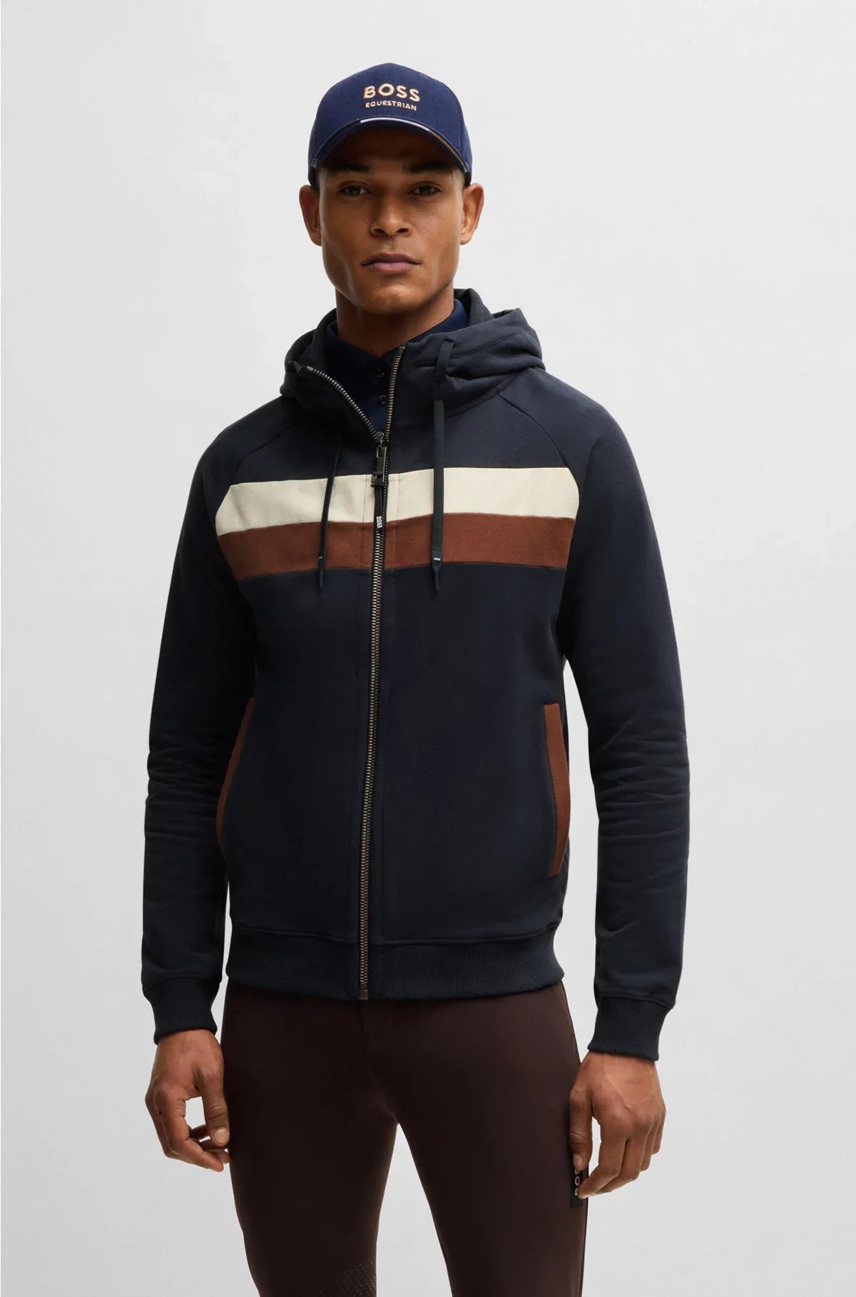 EQUESTRIAN ZIP-UP HOODIE IN ITALIAN STRETCH COTTON