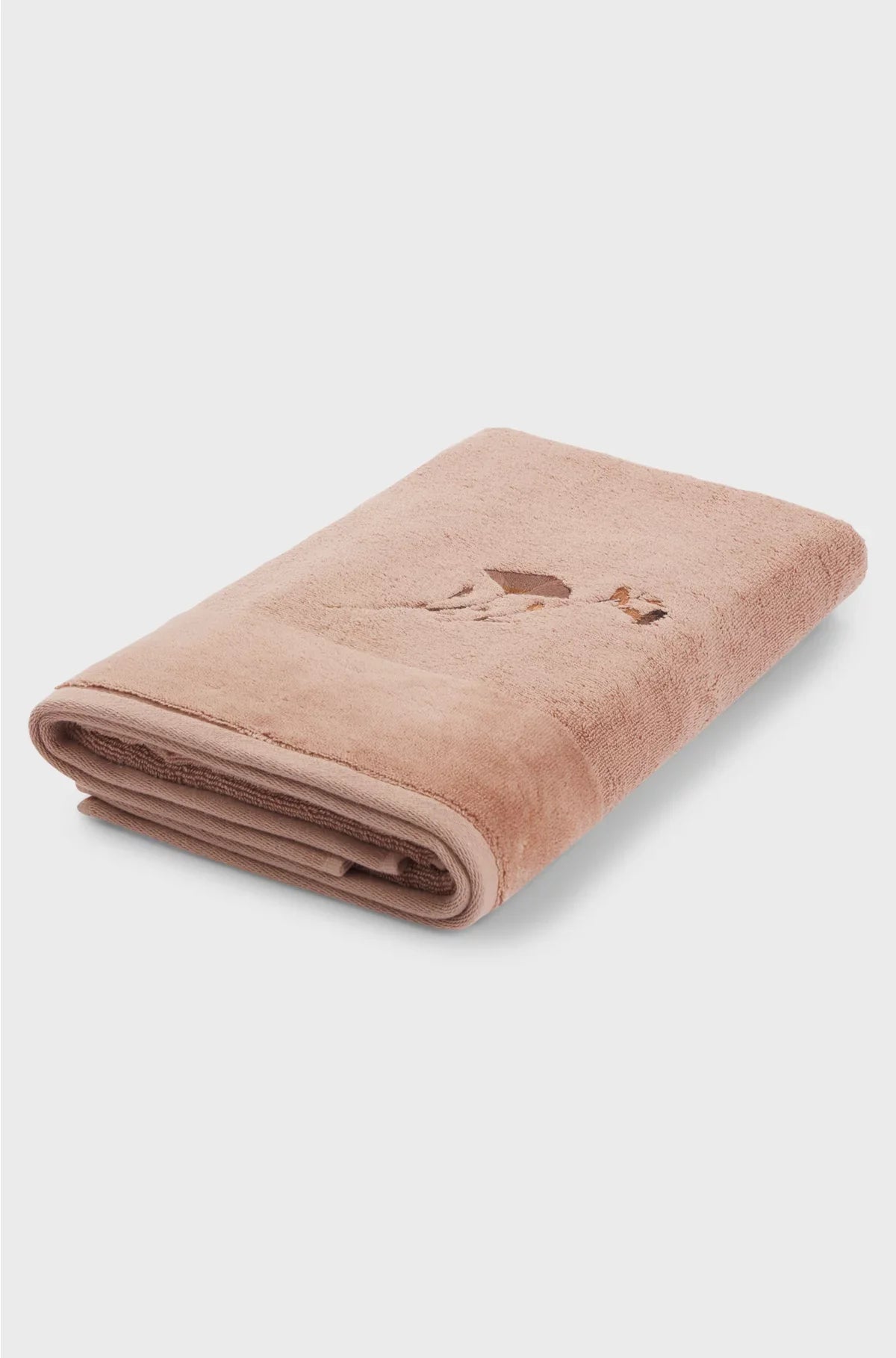 COTTON BATH TOWEL WITH EMBROIDERED FLORALS AND VELVET STRIPE