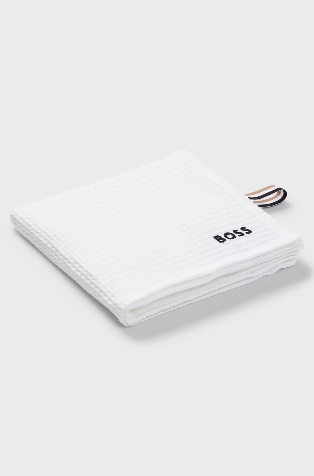 HONEYCOMB-COTTON HAND TOWEL WITH SIGNATURE-STRIPE STRAP