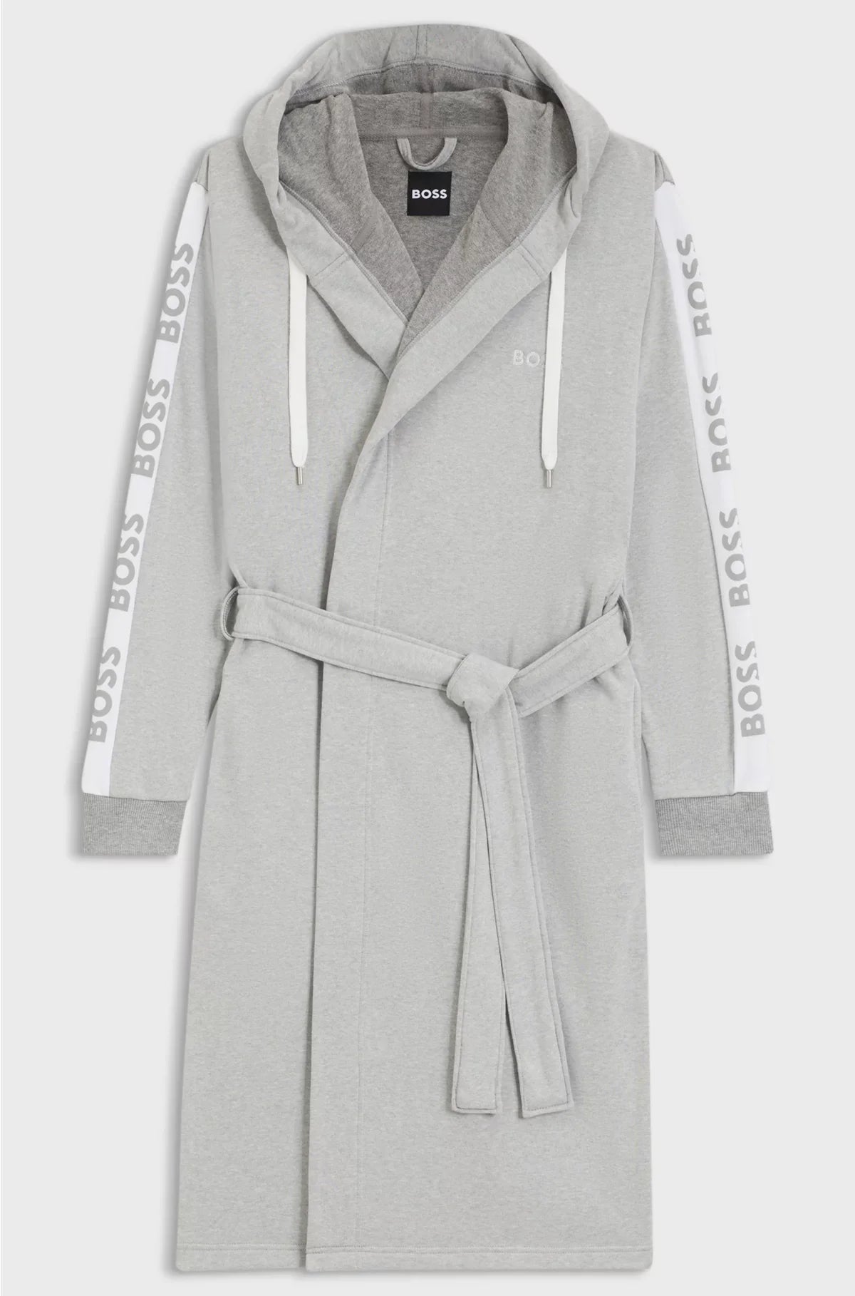 HOODED GREY DRESSING GOWN WITH LOGO-PRINT SLEEVES