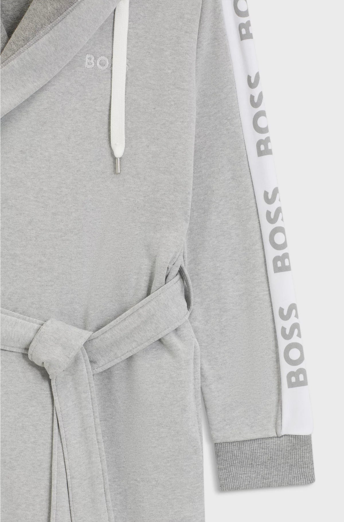 HOODED GREY DRESSING GOWN WITH LOGO-PRINT SLEEVES