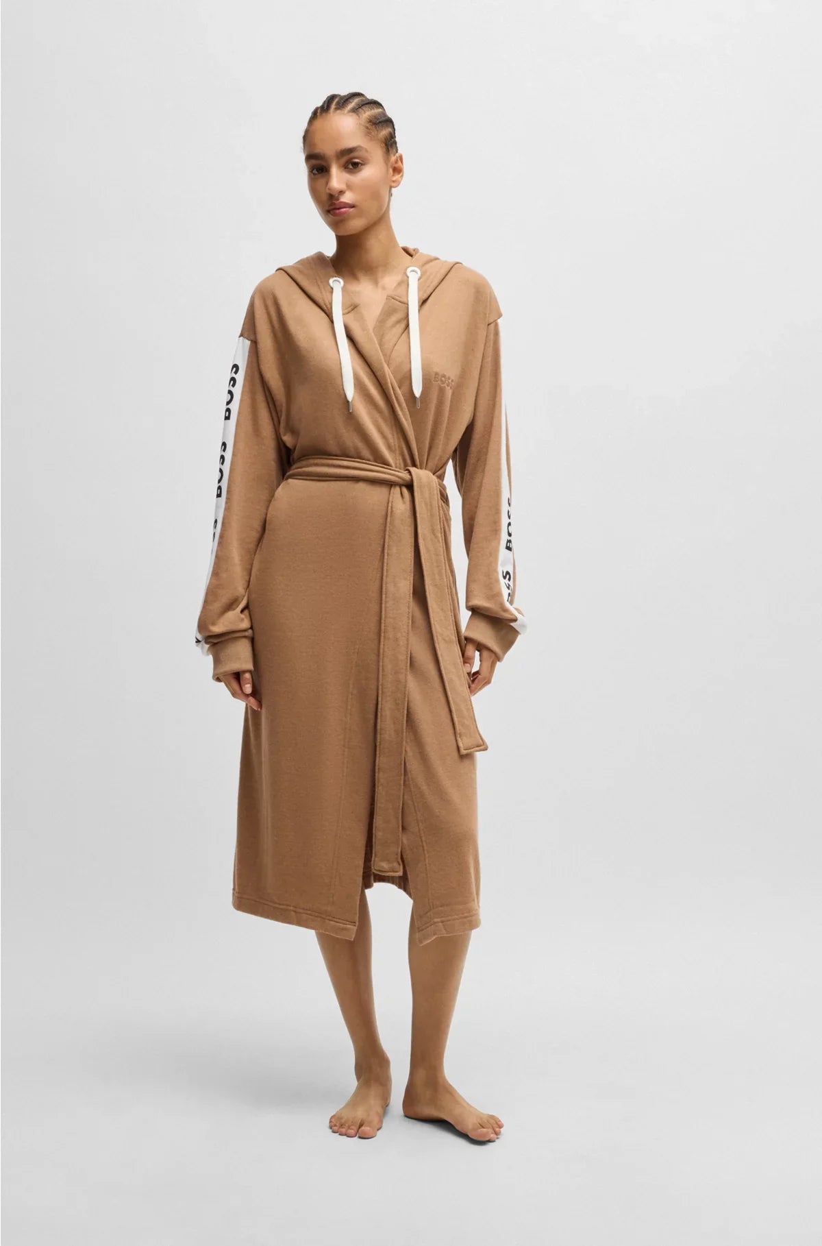 HOODED DRESSING GOWN WITH LOGO-PRINT SLEEVES