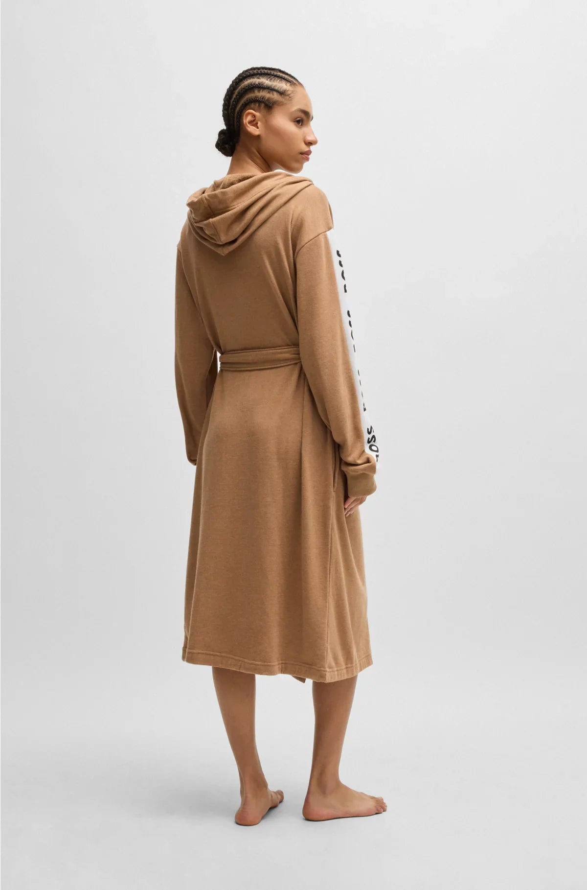 HOODED DRESSING GOWN WITH LOGO-PRINT SLEEVES