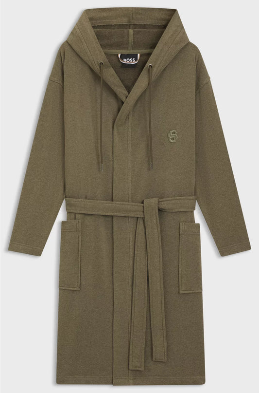 HOODED BATHROBE IN COTTON JERSEY WITH DOUBLE B MONOGRAM