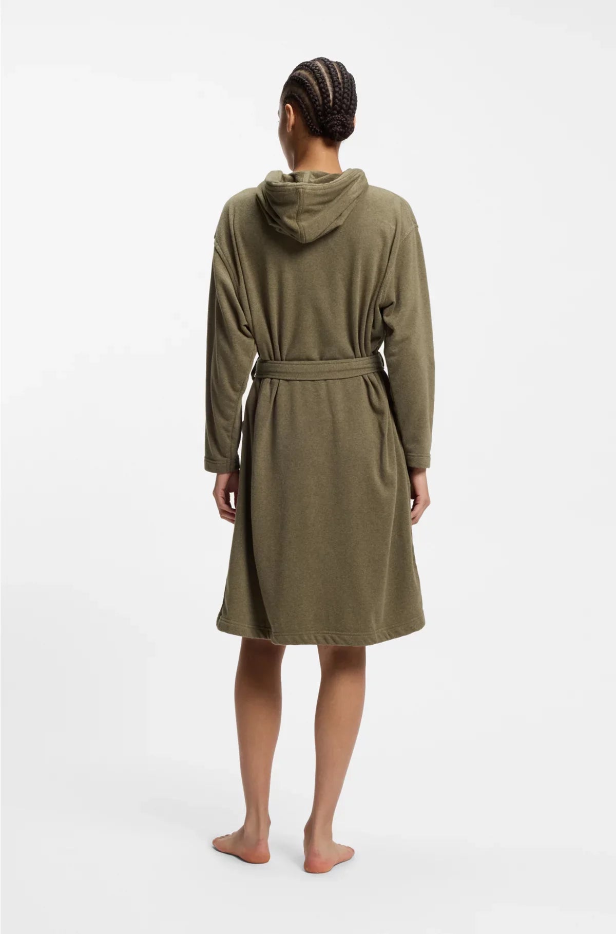 HOODED BATHROBE IN COTTON JERSEY WITH DOUBLE B MONOGRAM