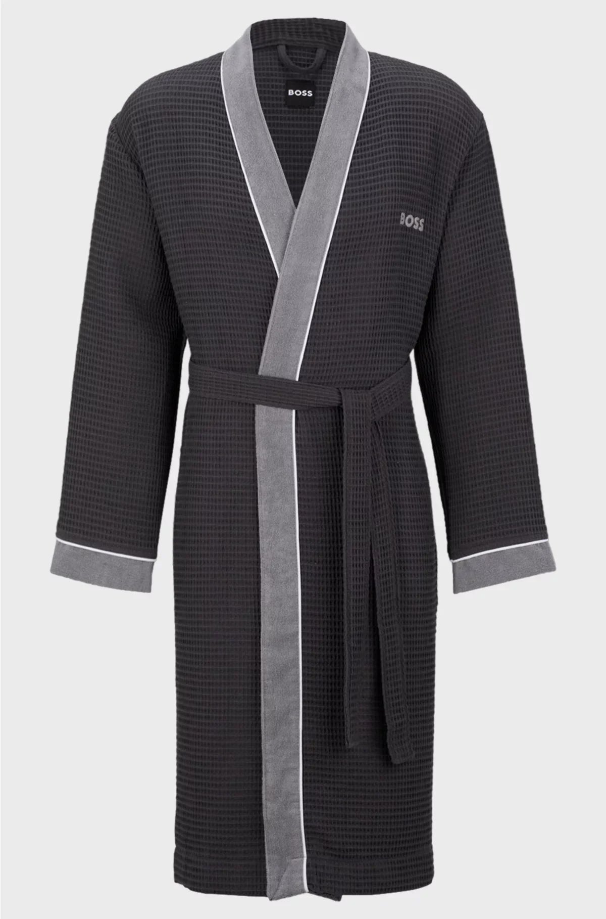 HONEYCOMB-COTTON DRESSING GOWN WITH TERRY CONTRASTS