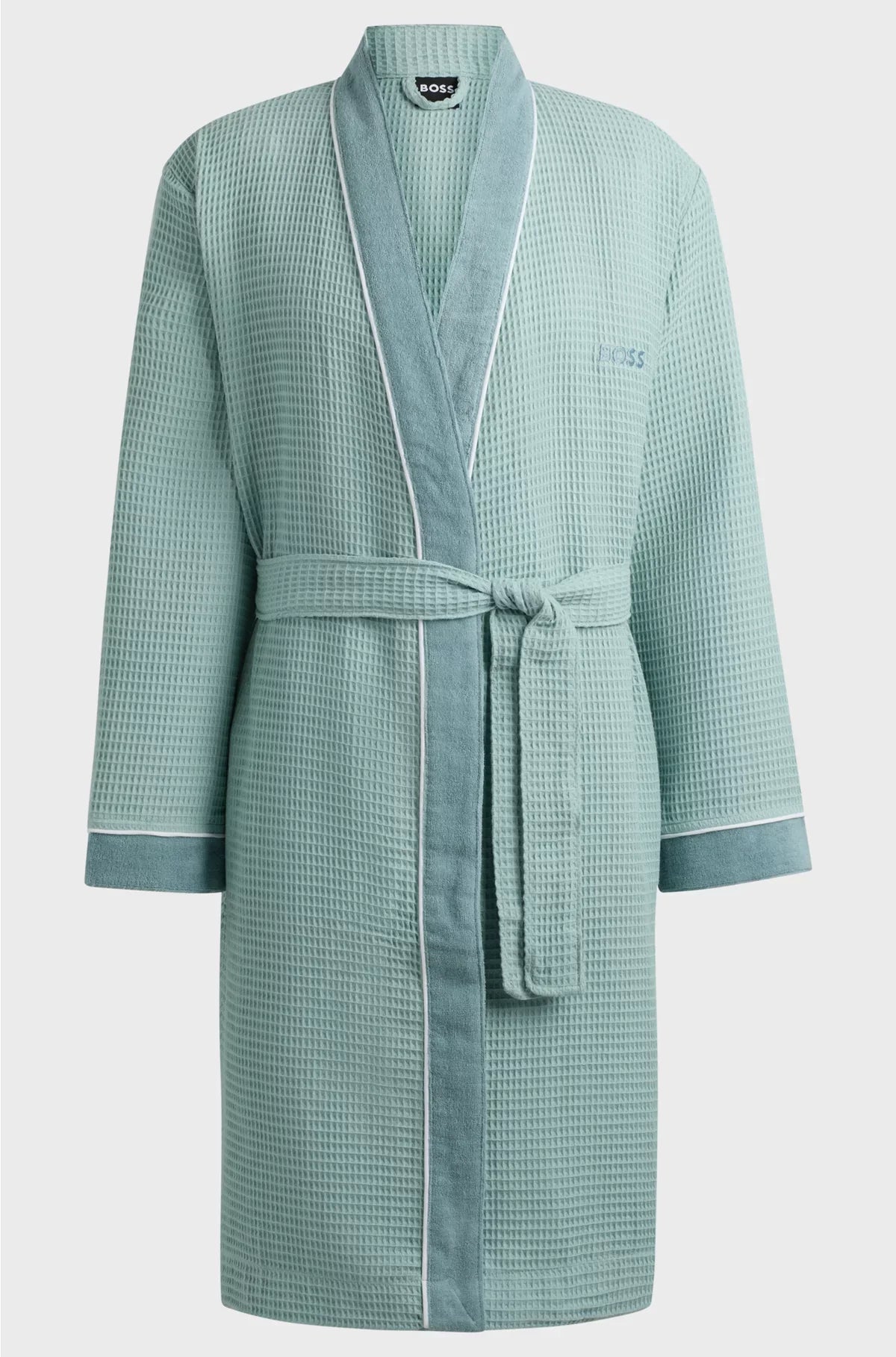 HONEYCOMB-COTTON DRESSING GOWN WITH TERRY CONTRASTS