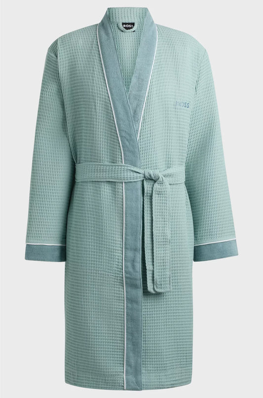 HONEYCOMB-COTTON DRESSING GOWN WITH TERRY CONTRASTS
